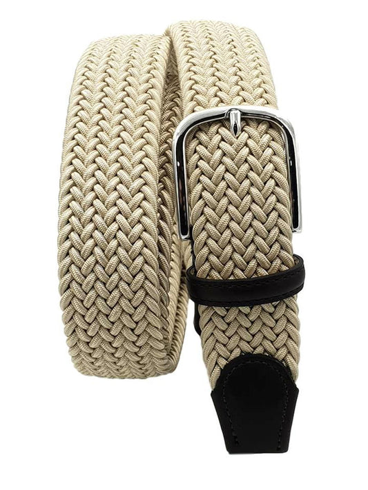 Cintura elastica intrecciata 3,5 cm  in viscosa e Pelle e fibbia anallergica - Ecrù