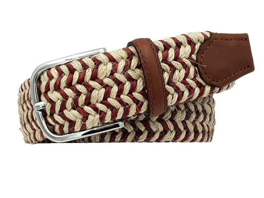 Cintura 3,5 cm intrecciata XXL  in Juta e Pelle ( TAGLIE EXTRALUNGHE ) - Ecrù/Rosso
