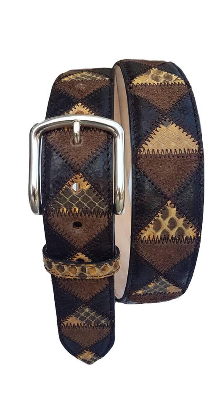 Cintura 4 cm in  Pitone e pelle con fodera Nabuk e fibbia Nichel free - Giallo - ESPERANTOBELTS