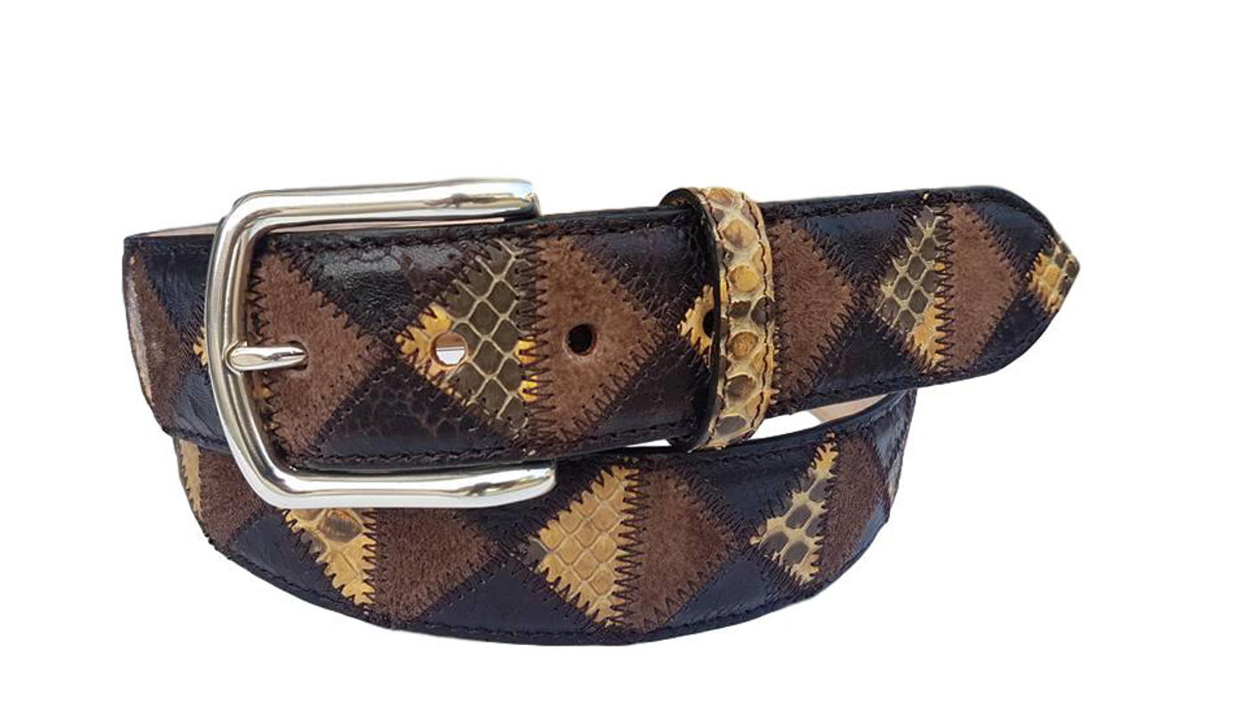 Cintura 4 cm in  Pitone e pelle con fodera Nabuk e fibbia Nichel free - Giallo - ESPERANTOBELTS