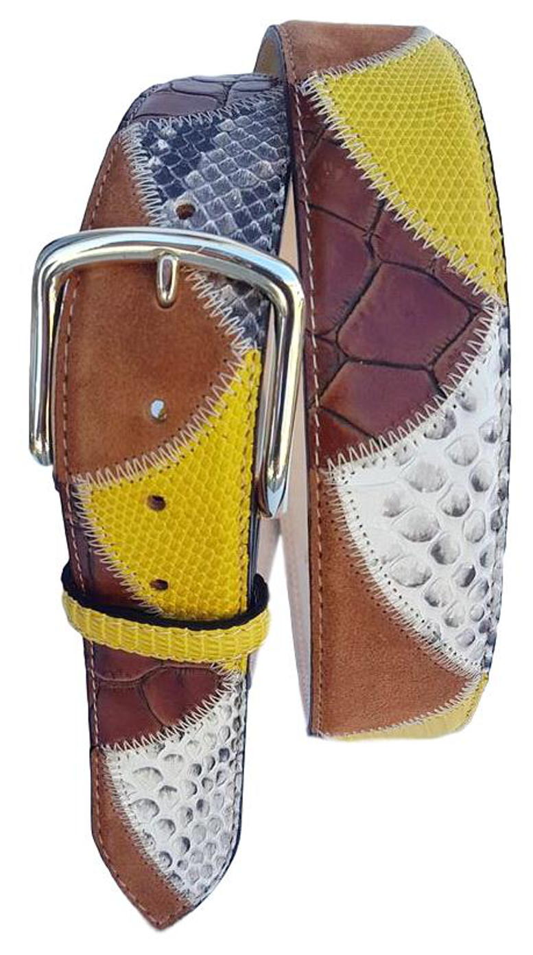 Cintura Gialla 4 cm in Pelle di Iguana, Pelle di Pitone con fibbia Nichel free - ESPERANTOBELTS