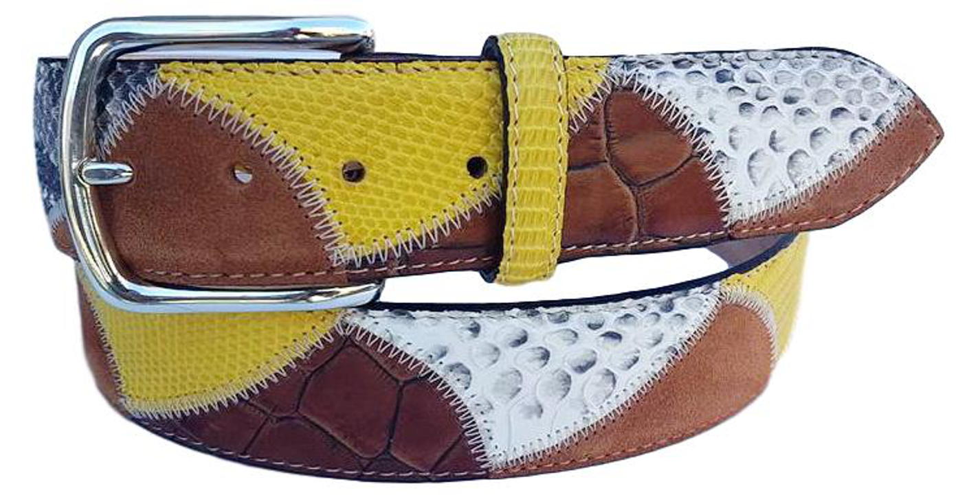 Cintura Gialla 4 cm in Pelle di Iguana, Pelle di Pitone con fibbia anallergica