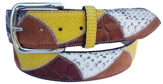 Cintura Gialla 4 cm in Pelle di Iguana, Pelle di Pitone con fibbia anallergica