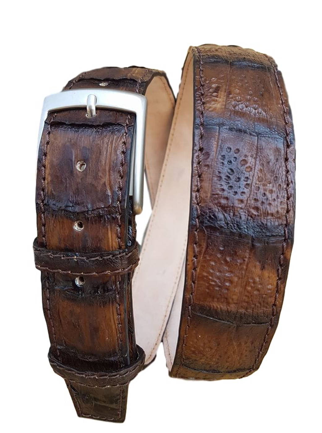 Cintura 4 cm in Coda di Coccodrillo Tinta a mano con fibbia anallergica