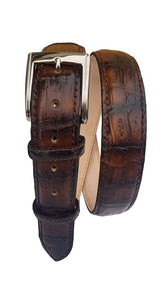 Cintura 3,5 cm in Coda di Coccodrillo Tinta a mano con fodera nabuk e fibbia anallergica