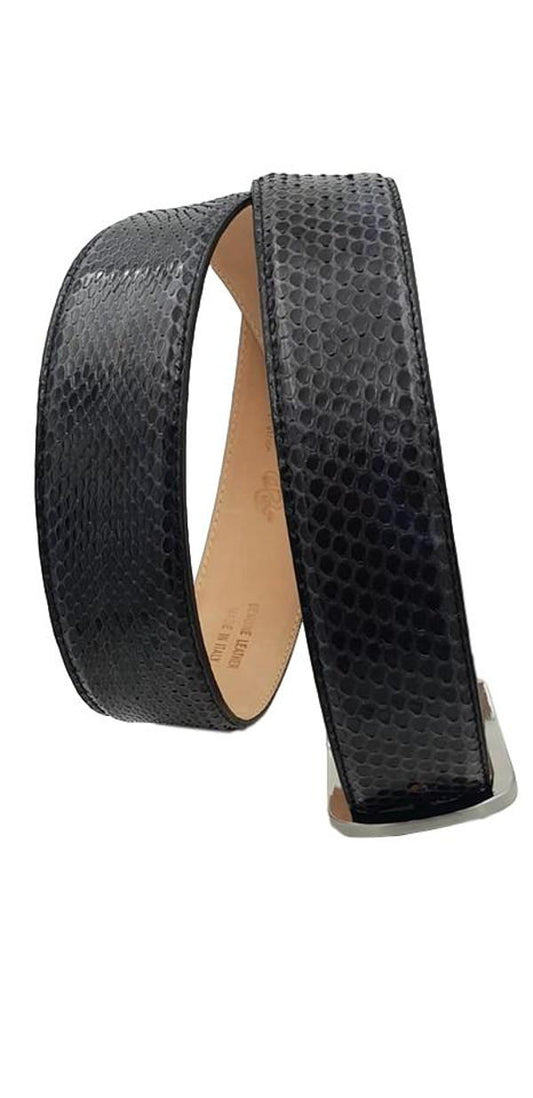 Cintura 4 cm in vera pelle di Pitone colore Blu Lucido con fibbia Nichel free e fodera Nabuk - ESPERANTOBELTS