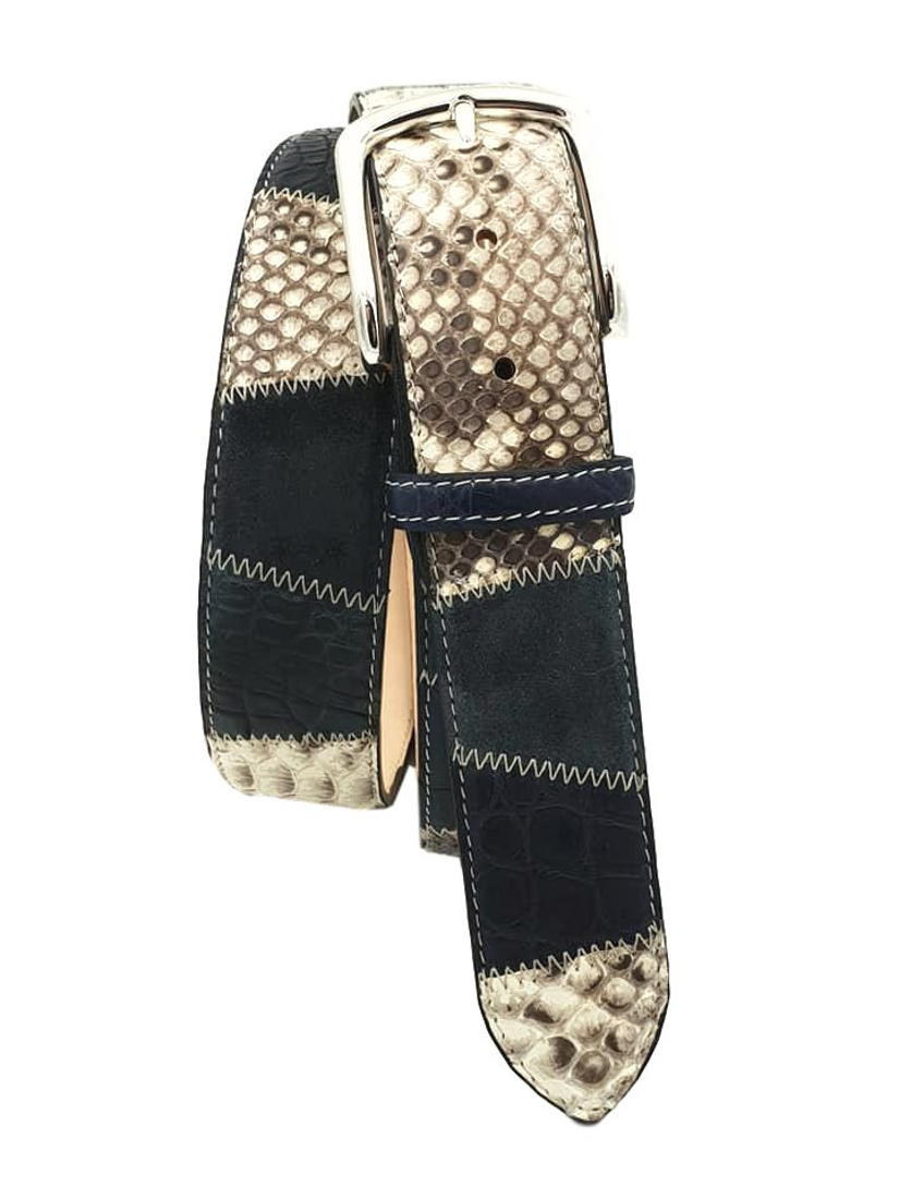Cintura Blu 4 cm in Vero pitone , vero coccodrillo e pelle scamosciata con fibbia Nichel free - ESPERANTOBELTS