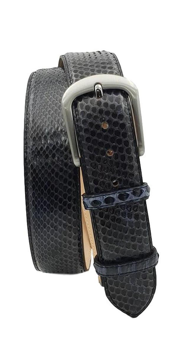 Cintura 4 cm in vera pelle di Pitone colore Blu Lucido con fibbia Nichel free e fodera Nabuk - ESPERANTOBELTS
