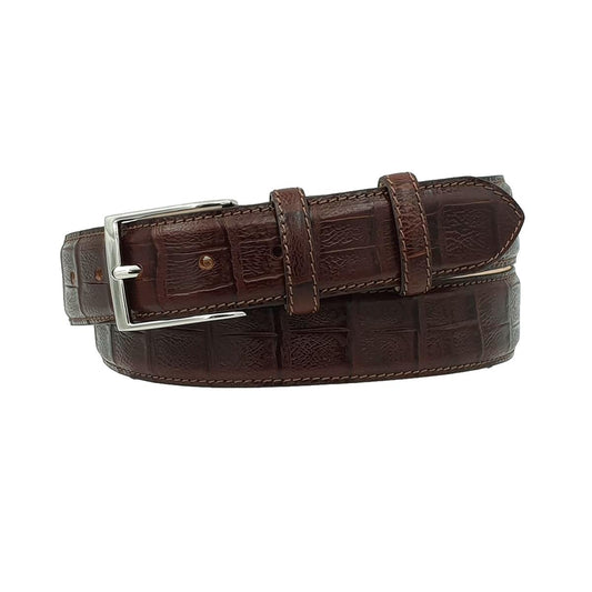 Cintura 3,5 cm Stampato Coda Coccodrillo con fodera in Pelle bovina - Moro Lucido