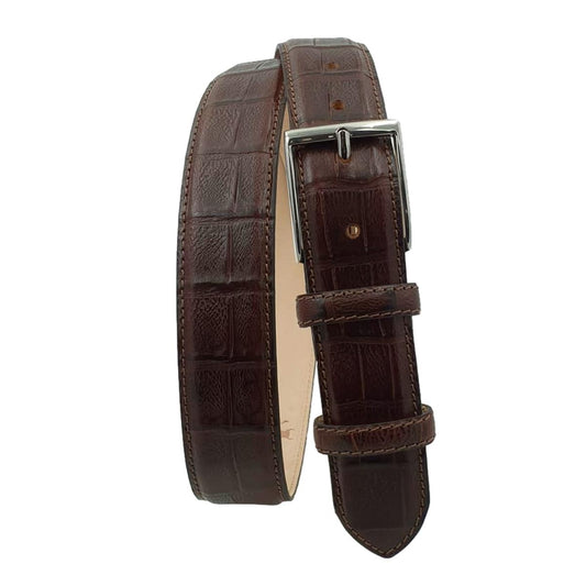 Cintura 3,5 cm Stampato Coda Coccodrillo con fodera in Pelle bovina - Moro Lucido