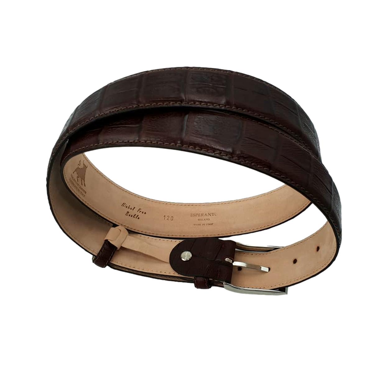 Cintura 3,5 cm Stampato Coda Coccodrillo con fodera in Pelle bovina - Moro Lucido