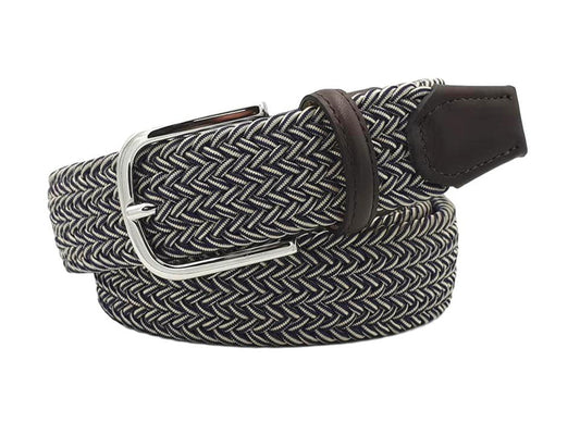 Cintura XXL elastica in trecciata in viscosa e finiture in pelle 3 ,5 anallergica  - Prugna