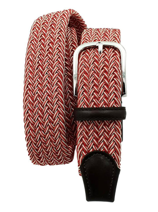 Cintura XXL elastica in trecciata in viscosa e finiture in pelle 3 ,5 anallergica  - Rosso
