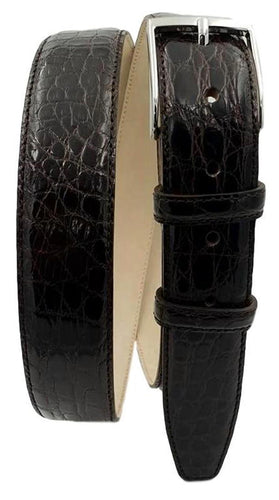 Cintura XXL 3,5 cm in Vero fianco di Coccodrillo Moro,  Fibbia anallergica  (TAGLIE EXTRALUNGHE)