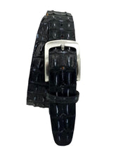 Carica l&#39;immagine nel visualizzatore di Gallery, Cintura 4 cm  Nera in Schiena di Coccodrillo con Fodera Nabuk e sfumature ambrate