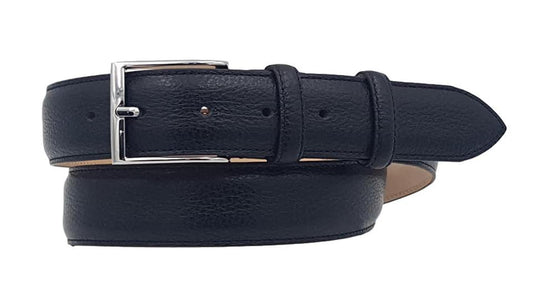 Cintura XXL 3,5 cm in Vera Pelle  stampato Cervo,  Fibbia anallergica - Nero