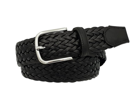 Cintura intrecciata in cuoio e cuoio rigenerato altezza 3,5 cm con fibbia nichel free - Nero - ESPERANTOBELTS