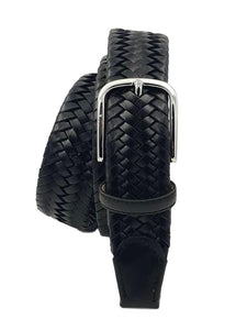 Cintura elasticizzata in vero cuoio intrecciato altezza 3,5 cm con fibbia anallergica - Nero