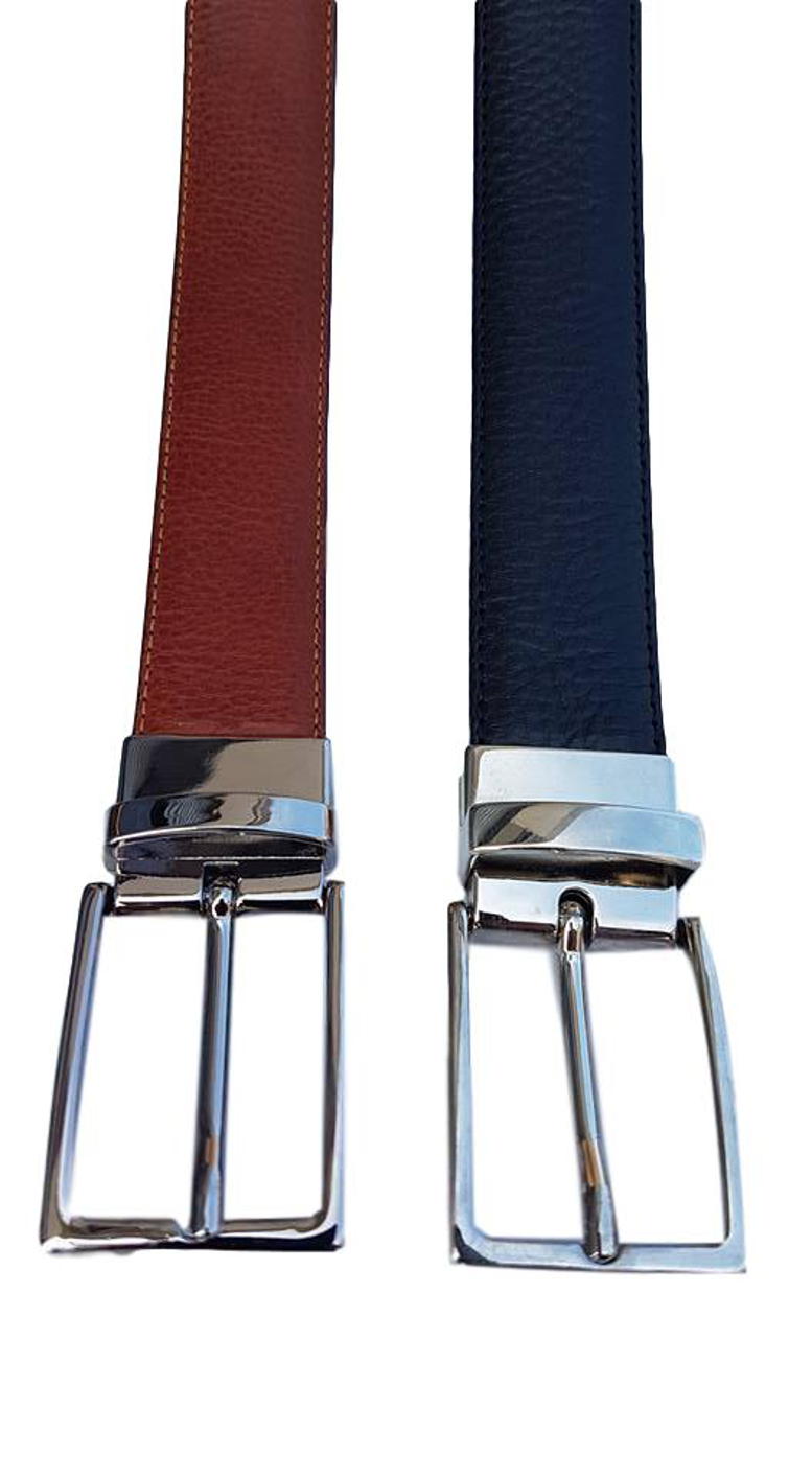 Cintura 3,5 cm Double Face  in vera pelle con fibbia anallergica Girevole - Nero/Cuoio