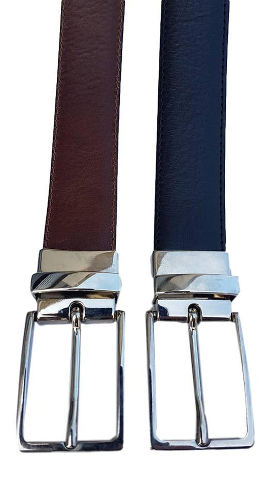 Cintura 3,5 cm Double Face  in vera pelle con fibbia anallergica Girevole - Nero/Moro