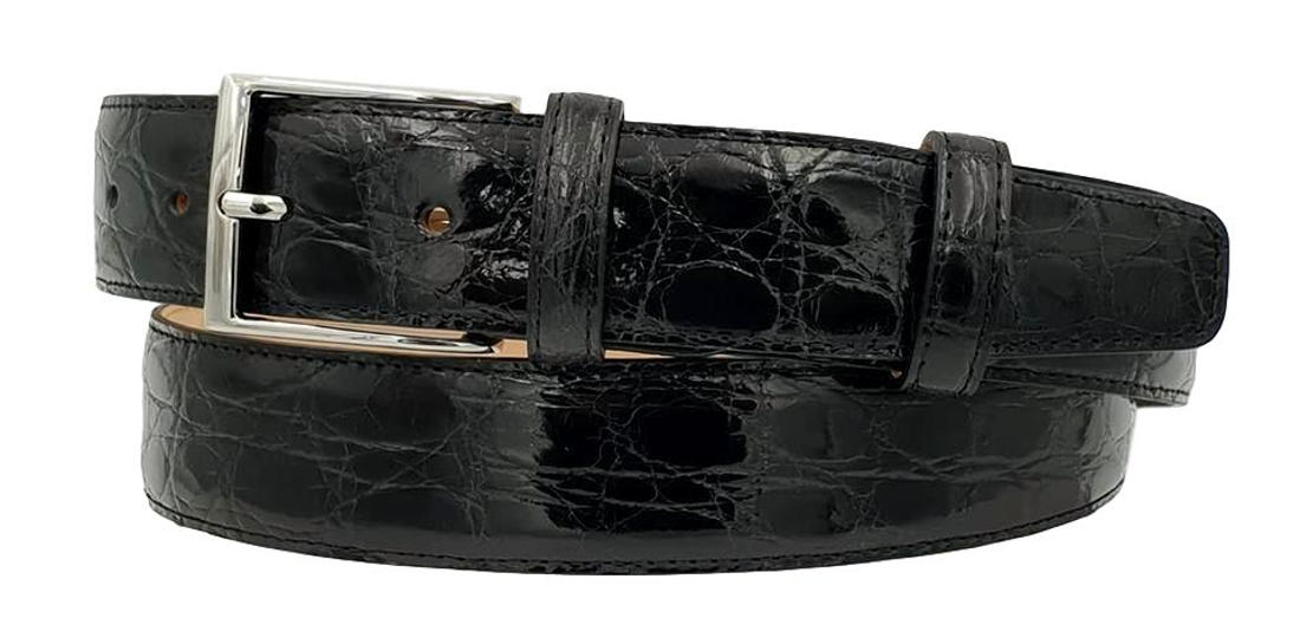 Cintura 4 cm in fianco di Coccodrillo Nero con fibbia Nichel free e fodera Nabuk - ESPERANTOBELTS