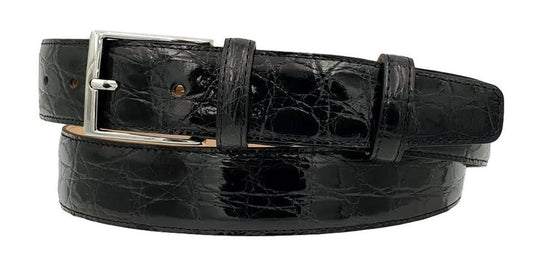 Cintura 4 cm in fianco di Coccodrillo Nero con fibbia Nichel free e fodera Nabuk - ESPERANTOBELTS