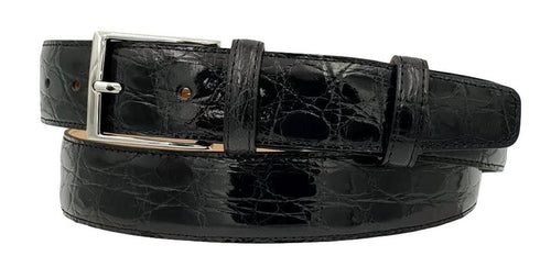 Cintura 3,5 cm in fianco di Coccodrillo Nero con fibbia Nichel free e fodera Nabuk - ESPERANTOBELTS