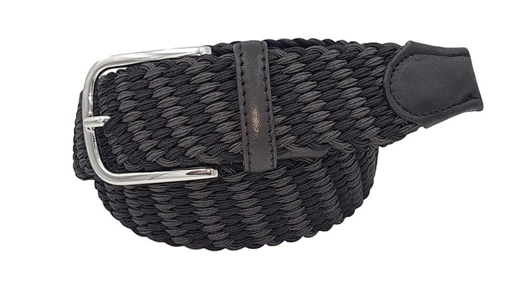 Cintura elastica 3,5 cm a trama obliqua bicolore in Viscosa  ,Fibbia Nichel free - Nero/Antracite - ESPERANTOBELTS