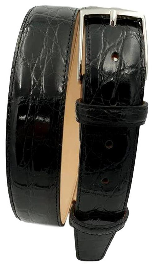 Cintura 4 cm in fianco di Coccodrillo Nero con fibbia Nichel free e fodera Nabuk - ESPERANTOBELTS