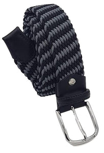 Cintura elastica 3,5 cm a trama obliqua bicolore in Viscosa  ,Fibbia Nichel free - Nero/Grigio - ESPERANTOBELTS
