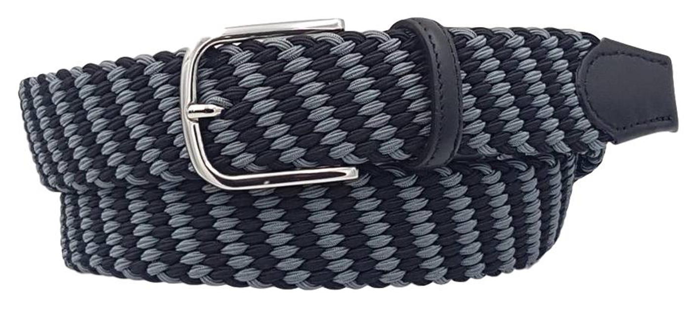 Cintura elastica 3,5 cm a trama obliqua bicolore in Viscosa  ,Fibbia Nichel free - Nero/Grigio - ESPERANTOBELTS