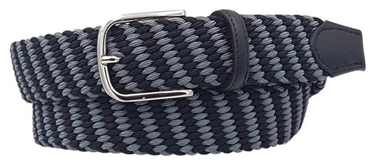 Cintura elastica 3,5 cm a trama obliqua bicolore in Viscosa  ,Fibbia Nichel free - Nero/Grigio - ESPERANTOBELTS