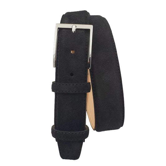 Cintura Uomo 3,5 cm in Pelle Scamosciata , fodera in pelle e fibbia anallergica - Nero