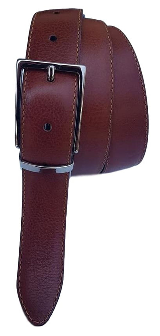 Cintura 3,5 cm Double Face  in vera pelle con fibbia anallergica Girevole - Nero/Cuoio