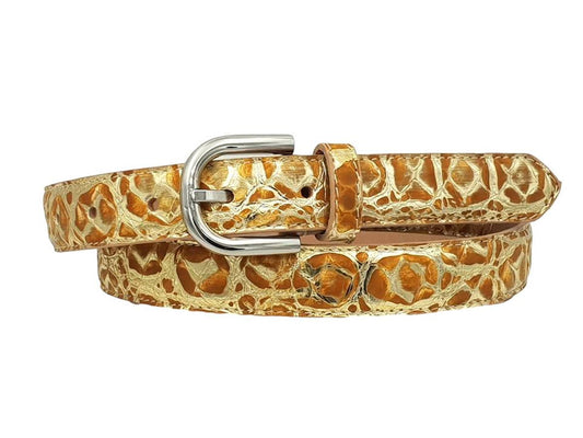 Cintura in Vero Pitone 2,5 cm placcato Metallo - Arancione