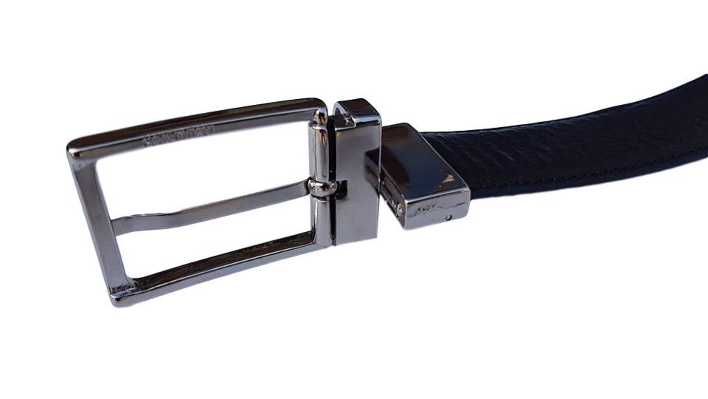 Cintura 3,5 cm Double Face  in vera pelle con fibbia anallergica Girevole - Nero/Cuoio