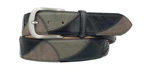 Cintura 4 cm in Vero Coccodrillo , Vero Struzzo e cuoio anticato a mano -  Pietra - ESPERANTOBELTS
