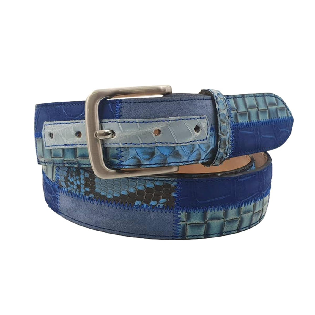 Cintura 4 cm in pelli Esotiche e Fibbia Vintage anallergica - Azzurro/Blu