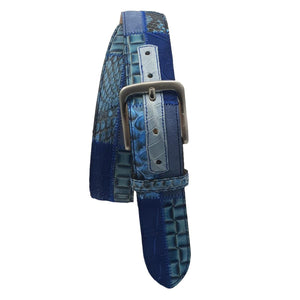 Cintura 4 cm in pelli Esotiche e Fibbia Vintage anallergica - Azzurro/Blu