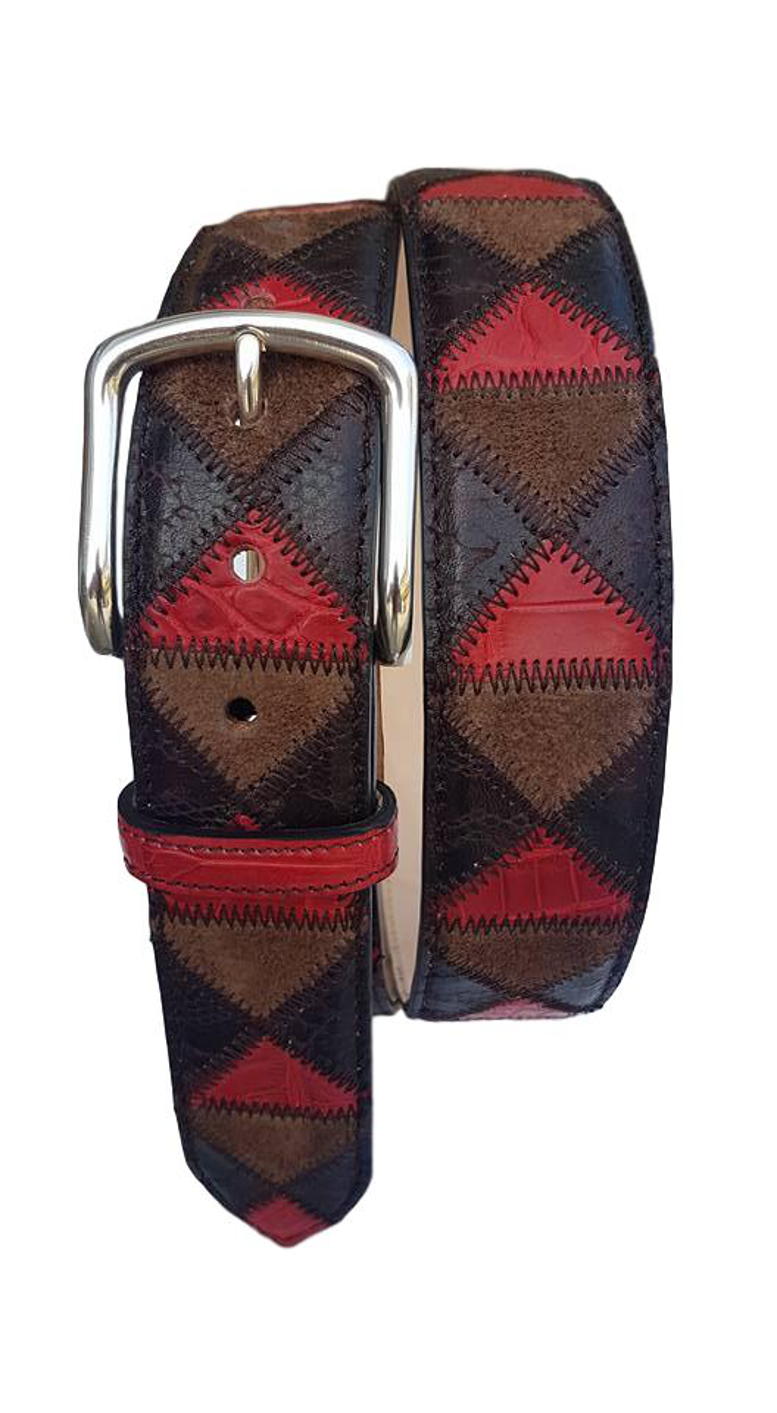 Cintura 4 cm in Coccodrillo e pelle con fodera Nabuk e fibbia Nichel free - Rosso - ESPERANTOBELTS