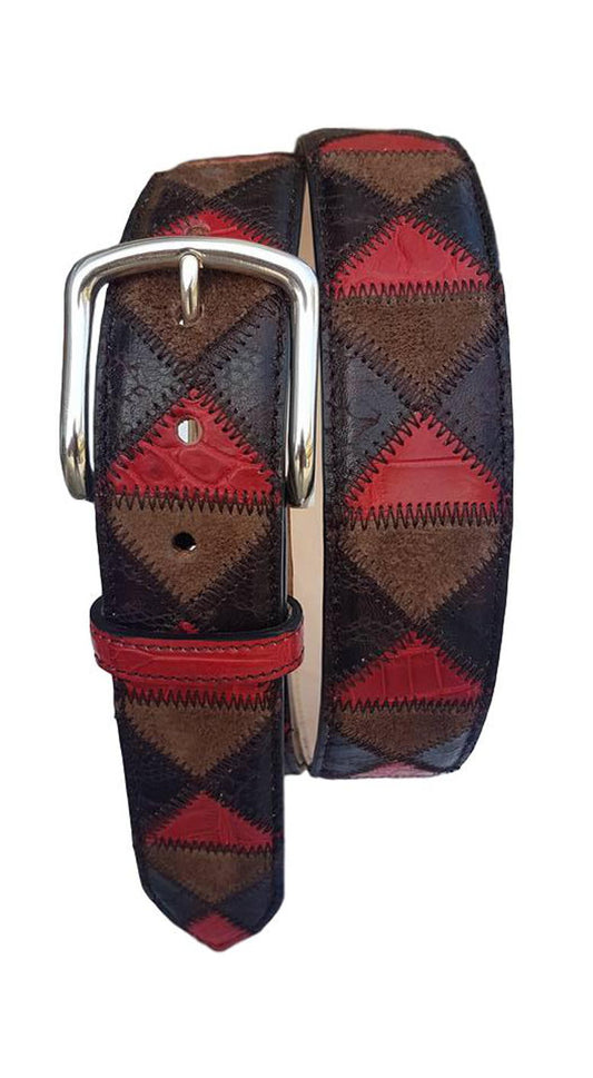 Cintura 4 cm in Coccodrillo e pelle con fodera Nabuk e fibbia Nichel free - Rosso - ESPERANTOBELTS