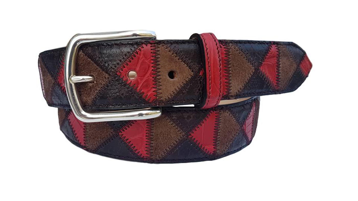 Cintura 4 cm in Coccodrillo e pelle con fodera Nabuk e fibbia Nichel free - Rosso - ESPERANTOBELTS