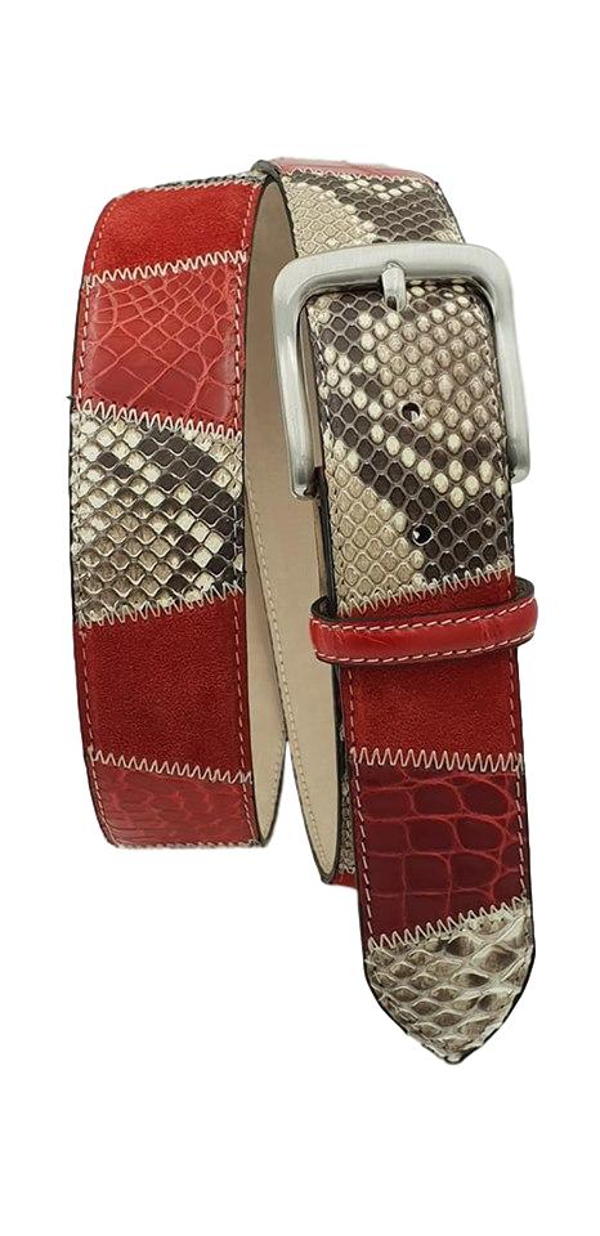 Cintura Rossa 4 cm con Vero pitone , Vero coccodrillo e Pelle scamosciata con fibbia Nichel free - ESPERANTOBELTS