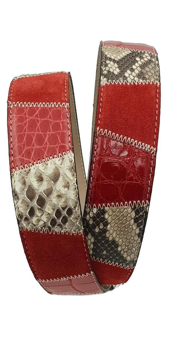 Cintura Rossa 4 cm con Vero pitone , Vero coccodrillo e Pelle scamosciata con fibbia Nichel free - ESPERANTOBELTS