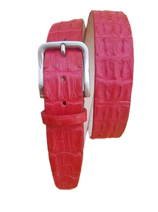 Cintura 4 cm Rossa in Schiena di Coccodrillo con Fodera Nabuk e Fibbia Nichel free - ESPERANTOBELTS