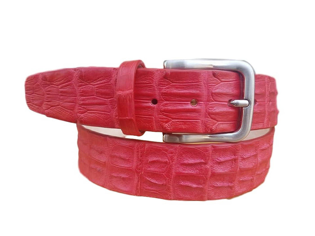 Cintura 4 cm Rossa in Schiena di Coccodrillo con Fodera Nabuk e Fibbia Nichel free - ESPERANTOBELTS