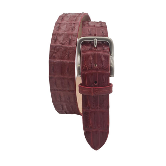 Cintura 4 cm in vera Schiena di Coccodrillo con fodera Nabuk e Fibbia anallergica - Rosso Borgogna