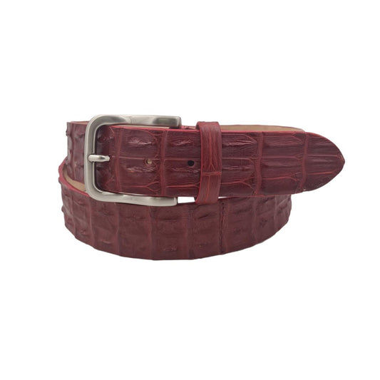 Cintura 4 cm in vera Schiena di Coccodrillo con fodera Nabuk e Fibbia anallergica - Rosso Borgogna
