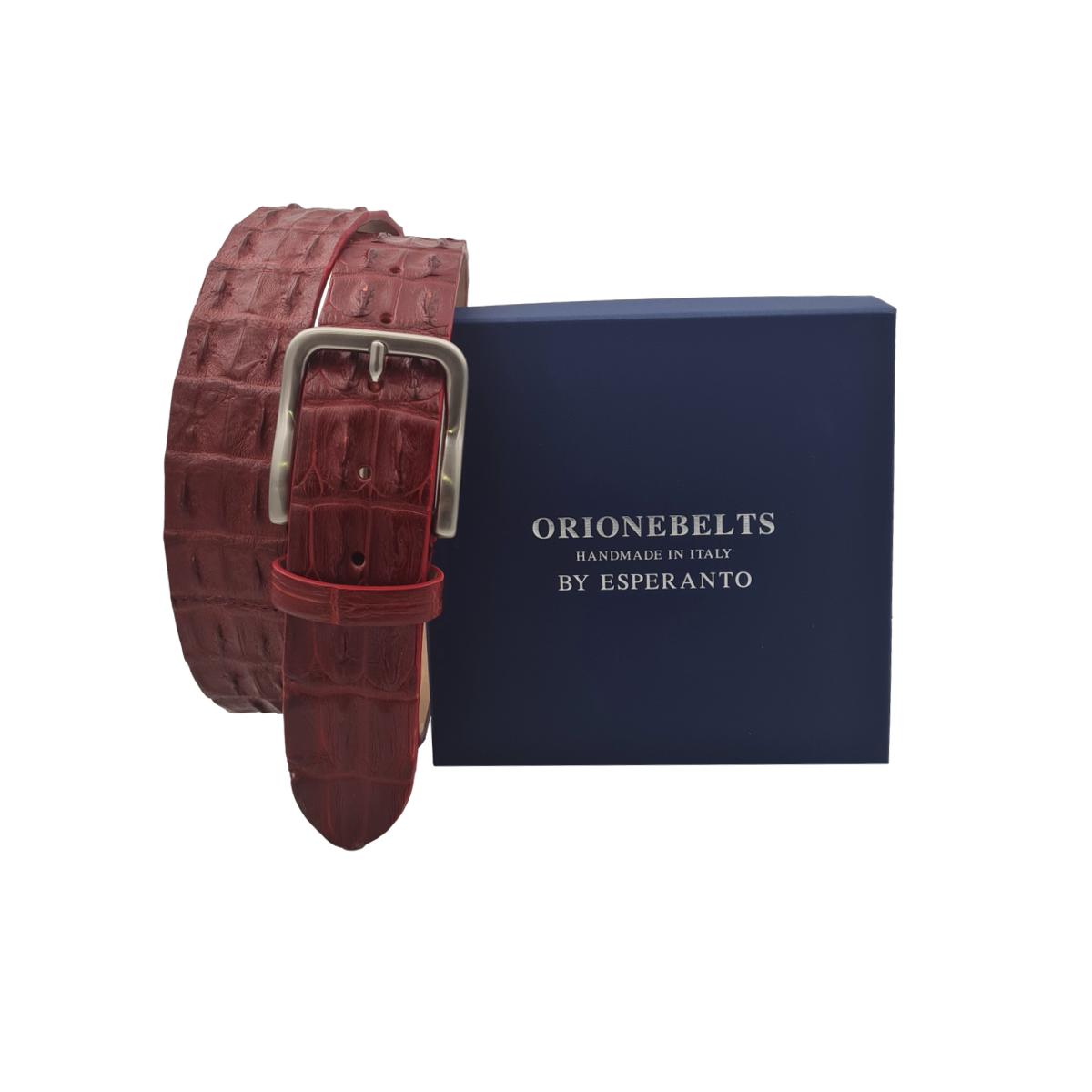 Cintura 4 cm in vera Schiena di Coccodrillo con fodera Nabuk e Fibbia anallergica - Rosso Borgogna