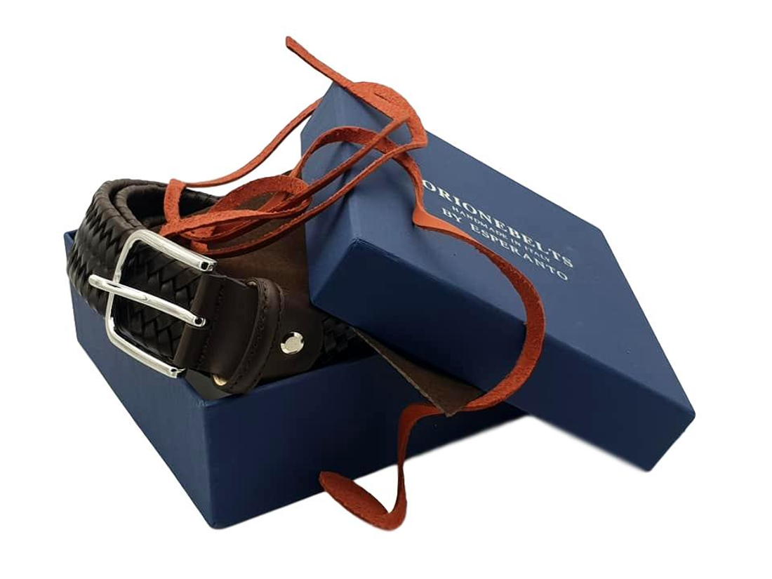 Cintura elasticizzata in vero cuoio intrecciato altezza 3,5 cm con fibbia anallergica - Nero